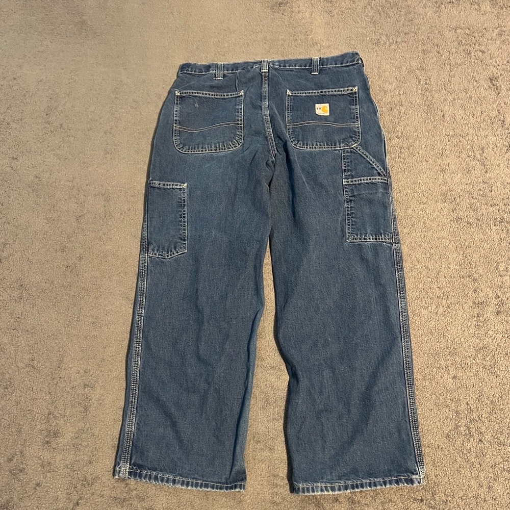 Y2K Carhartt FR Baggy Carpenter Jeans Mens 34x27 Blue Denim Work Pants